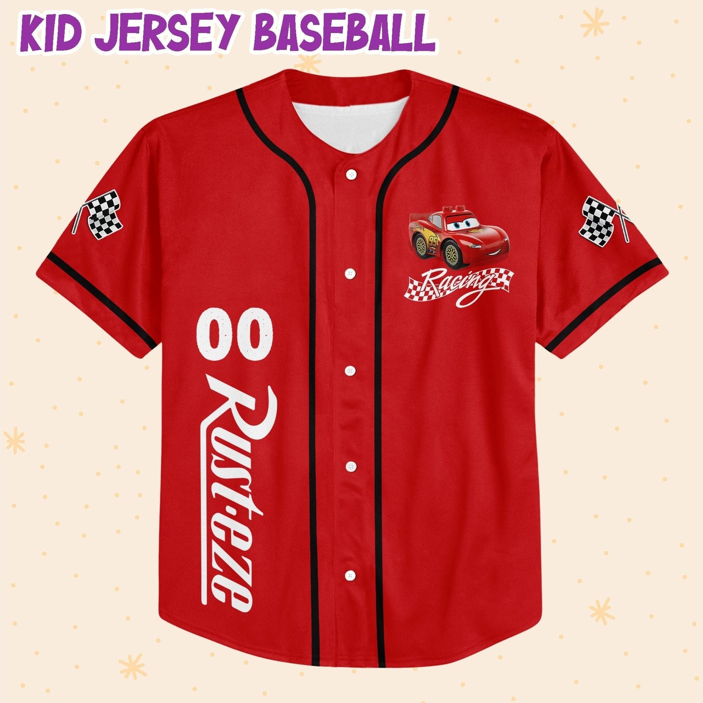 Personalize Lightning Mcqueen Disney Baseball Jersey for Kids, Youth, Adult