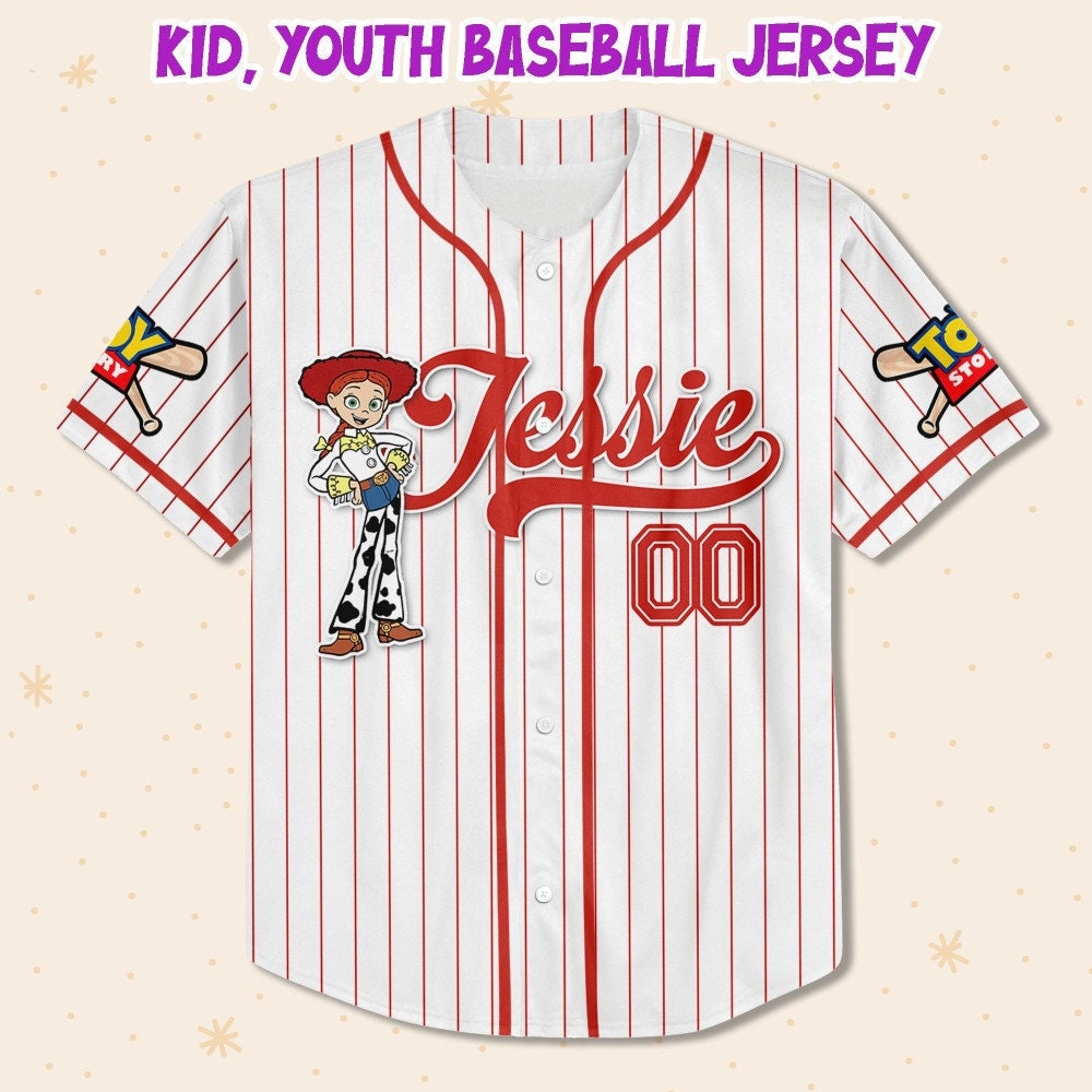 Custom Disney Toy Story Jessie Baseball Jersey for Kids, Youth, Adult