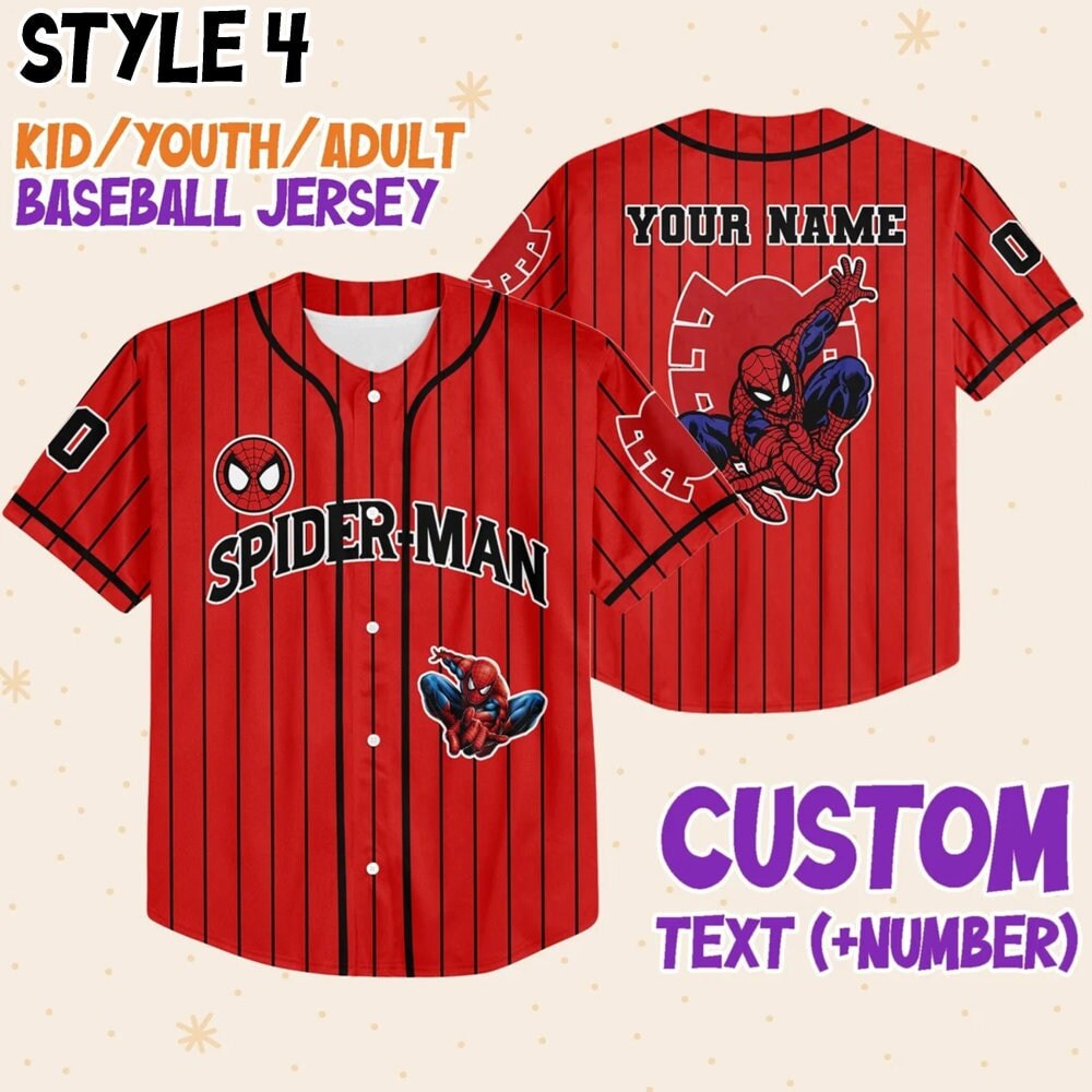 Personalize Disney Spider Man Baseball Jersey for Kids, Youth, Adult