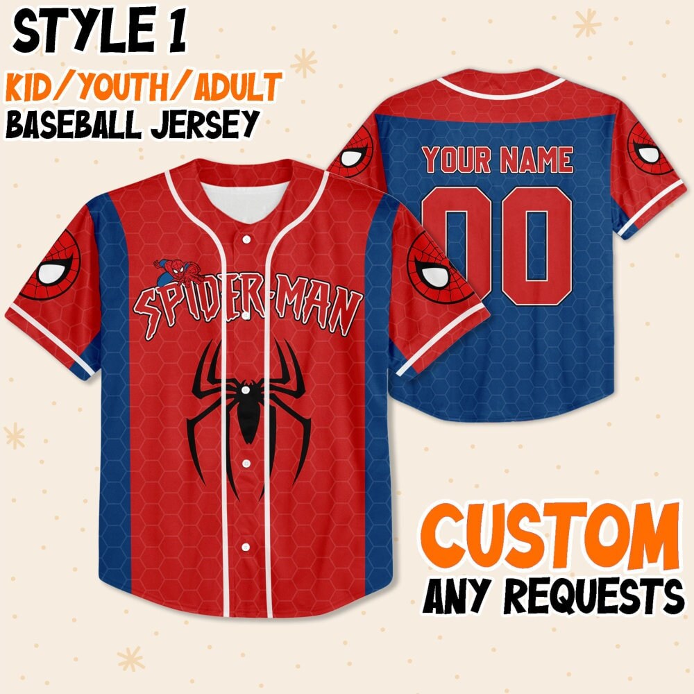 Personalize Disney Spider Man Baseball Jersey for Kids, Youth, Adult