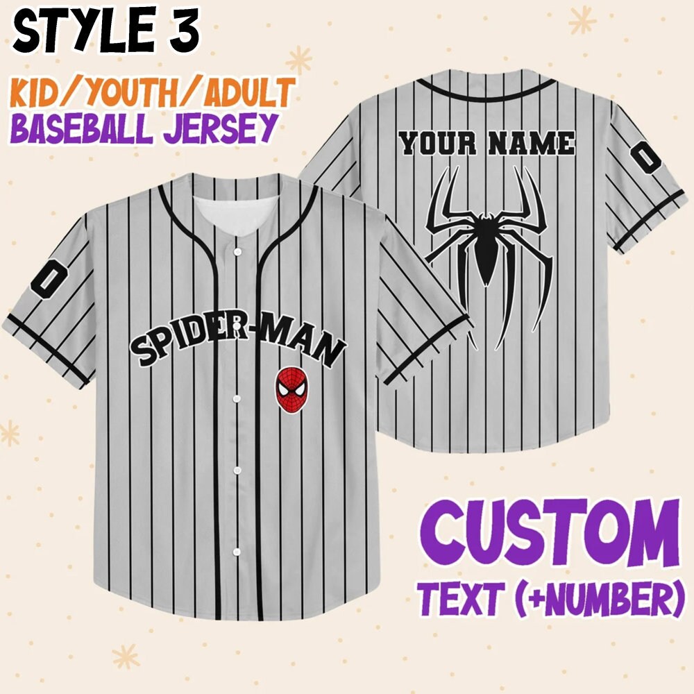 Personalize Disney Spider Man Baseball Jersey for Kids, Youth, Adult
