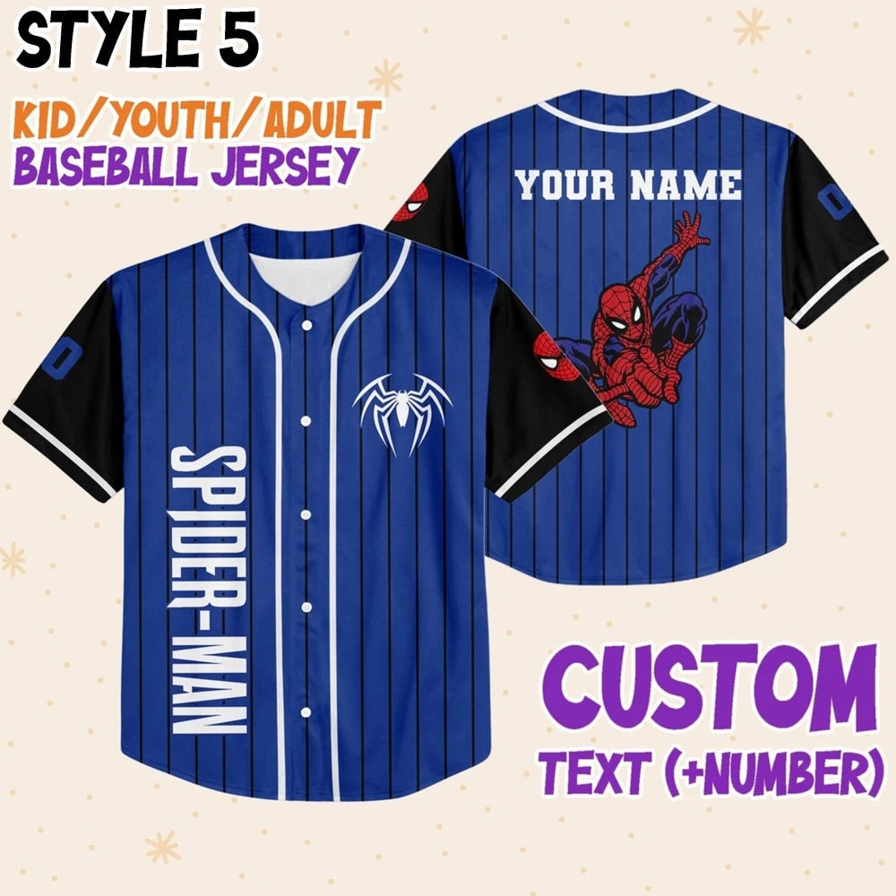 Personalize Disney Spider Man Baseball Jersey for Kids, Youth, Adult