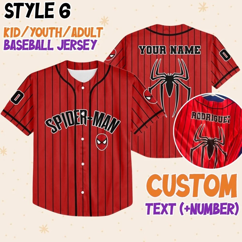 Personalize Disney Spider Man Baseball Jersey for Kids, Youth, Adult