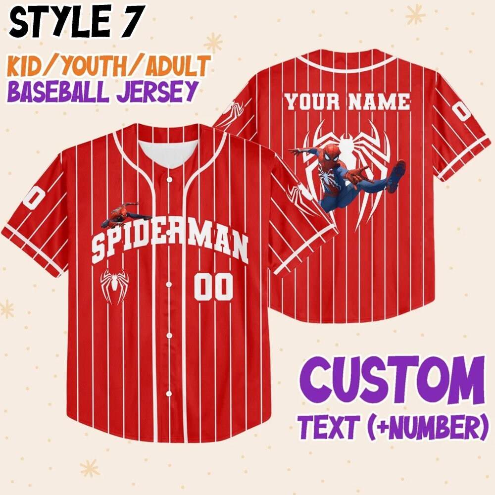 Personalize Disney Spider Man Baseball Jersey for Kids, Youth, Adult