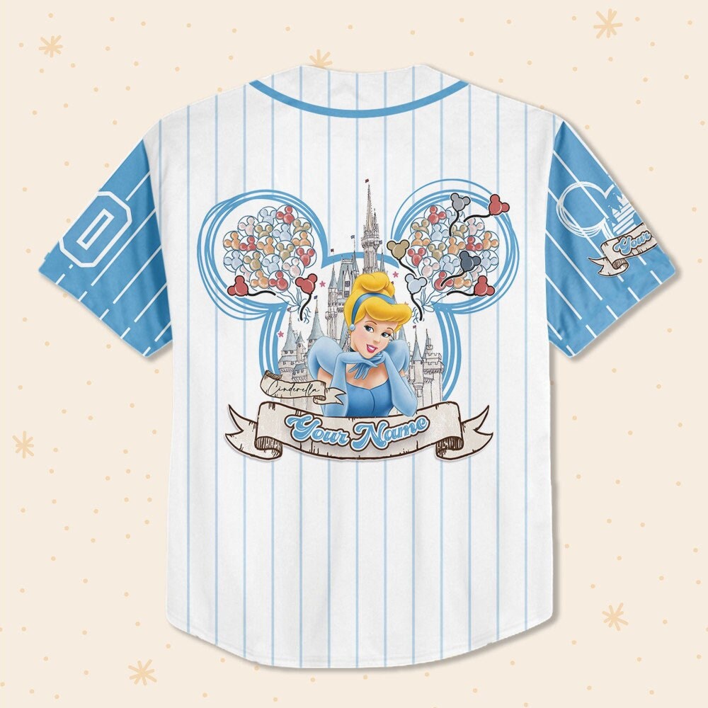 Personalize Disney Cinderella Princess Baseball Jersey for Kids, Youth, Adult