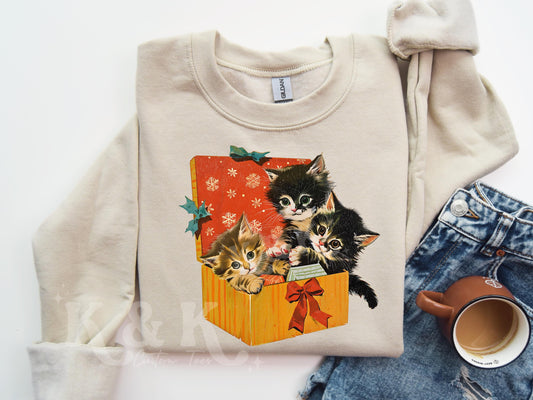 Vintage 90s Cat Christmas Sweatshirt