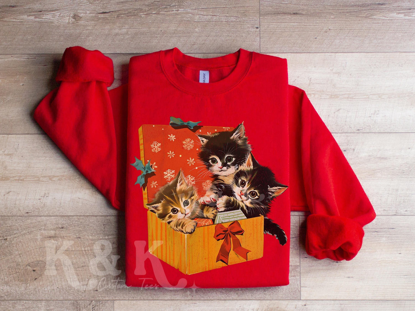 Vintage 90s Cat Christmas Sweatshirt