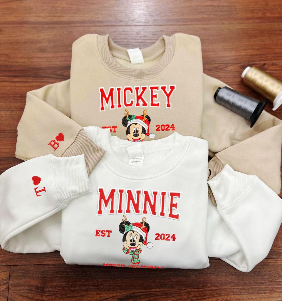 Mickey and Minnie Christmas embroidery sweatshirt