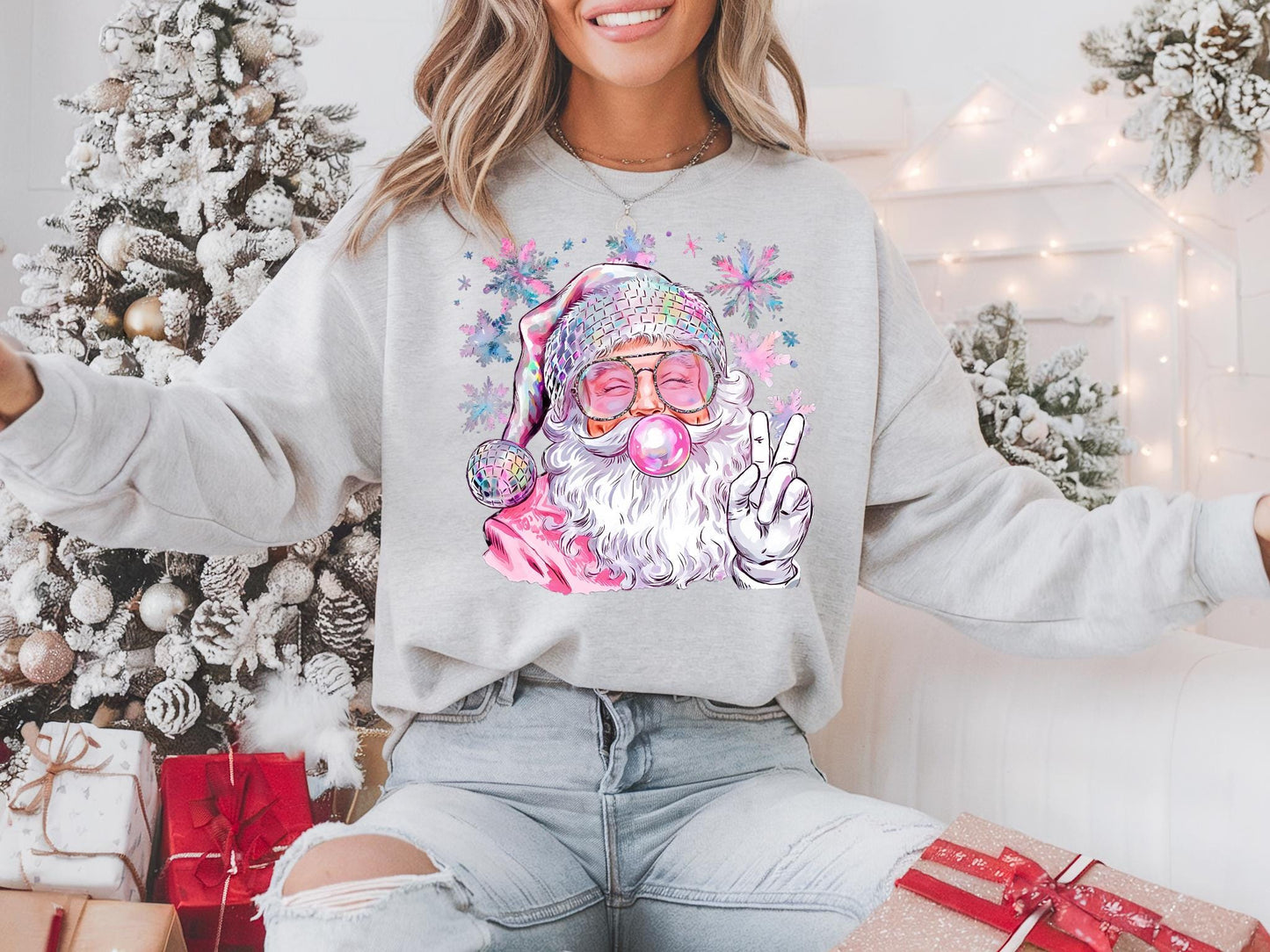Retro Santa Christmas Blowing Bubble Sweatshirt