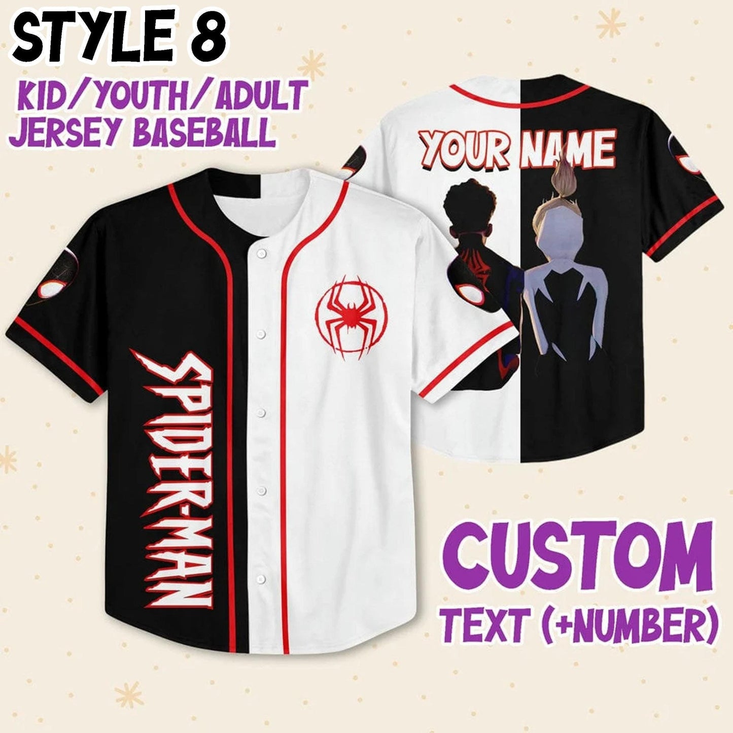 Custom Spider Man Across the Spider Verse Baseball Jersey Team