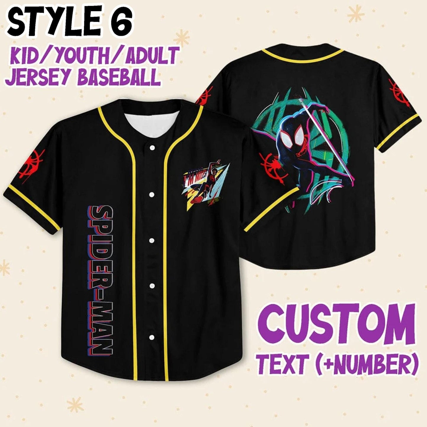 Custom Spider Man Across the Spider Verse Baseball Jersey Team