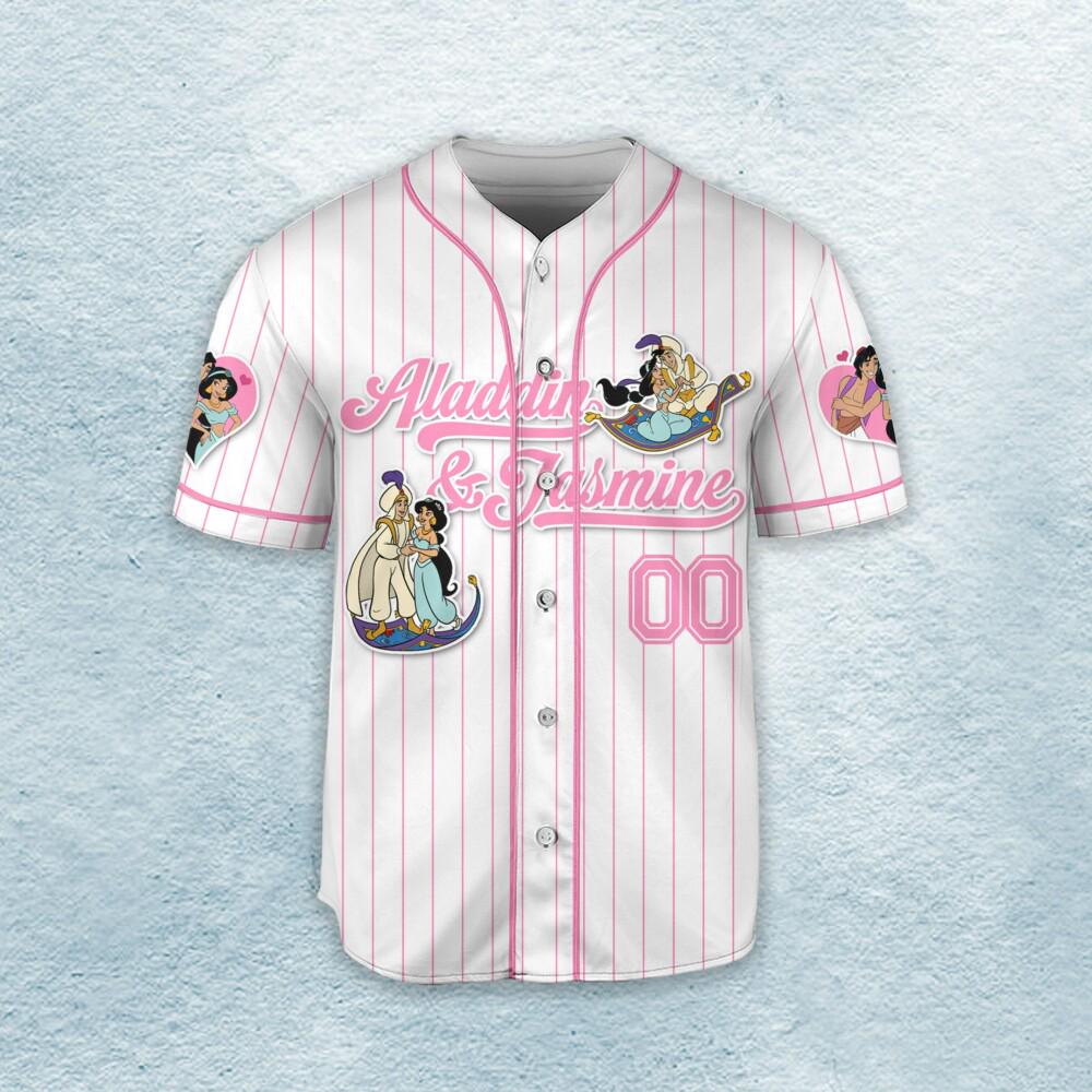 Custom Aladdin & Jasmine Couple Baseball Jersey for Kids, Youth, Adult