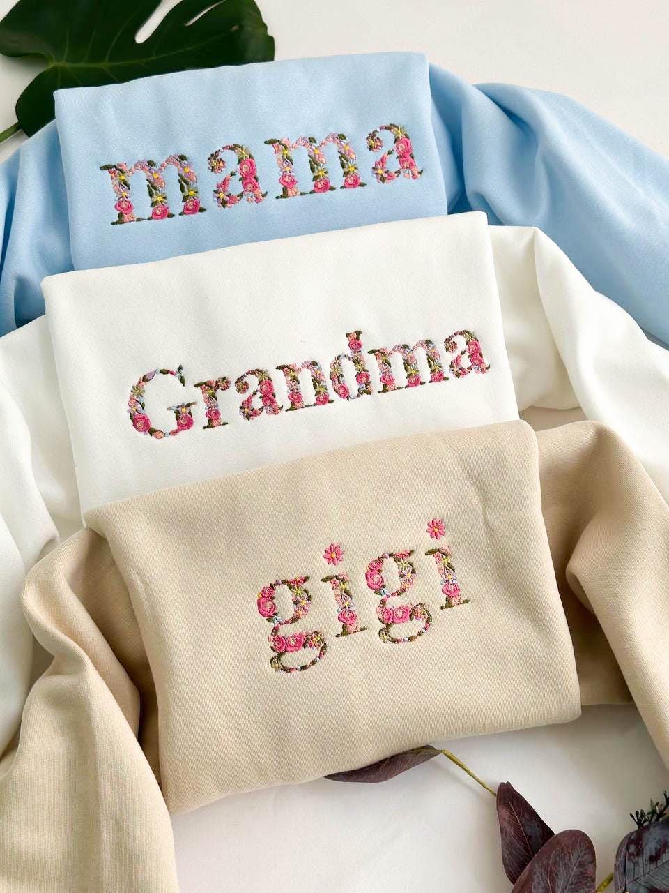 Custom Mama Floral Embroidered Sweatshirt