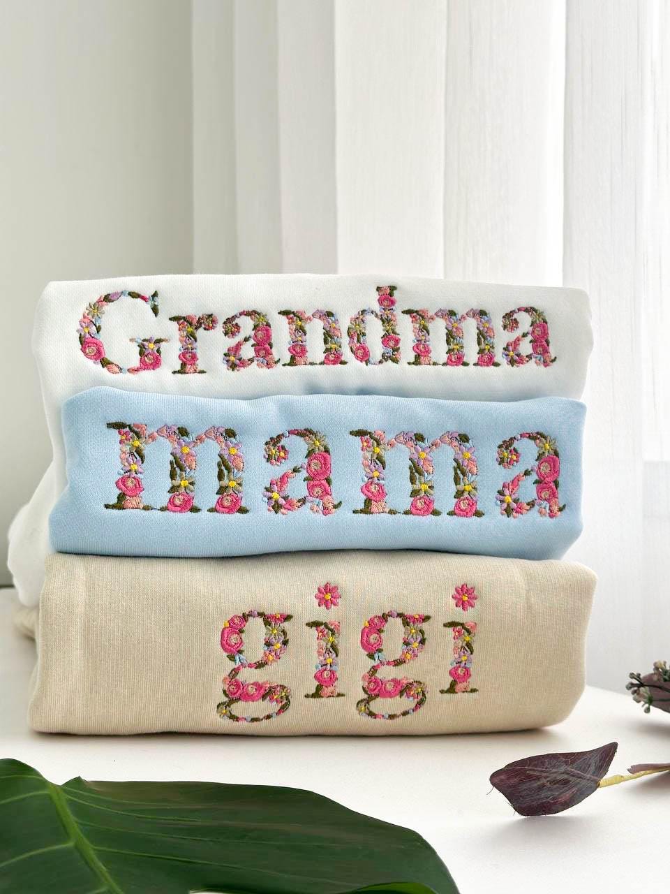 Custom Mama Floral Embroidered Sweatshirt