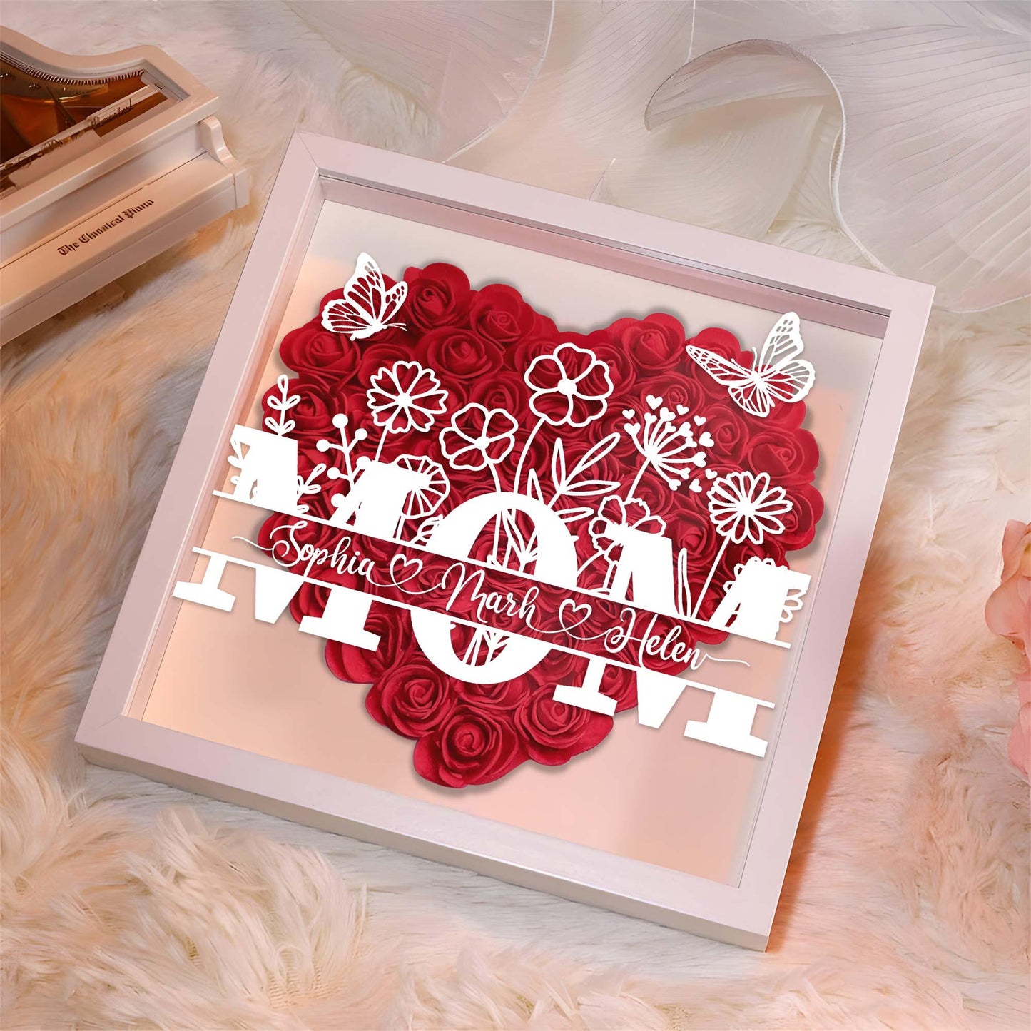 Personalized Flower Heart Shadow Box for Mom, Gift for Mom