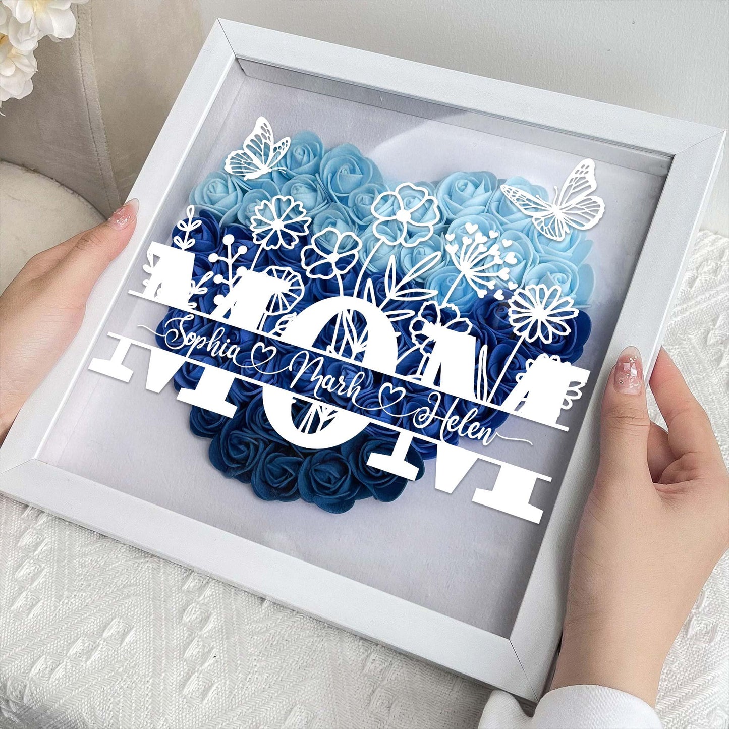 Personalized Flower Heart Shadow Box for Mom, Gift for Mom