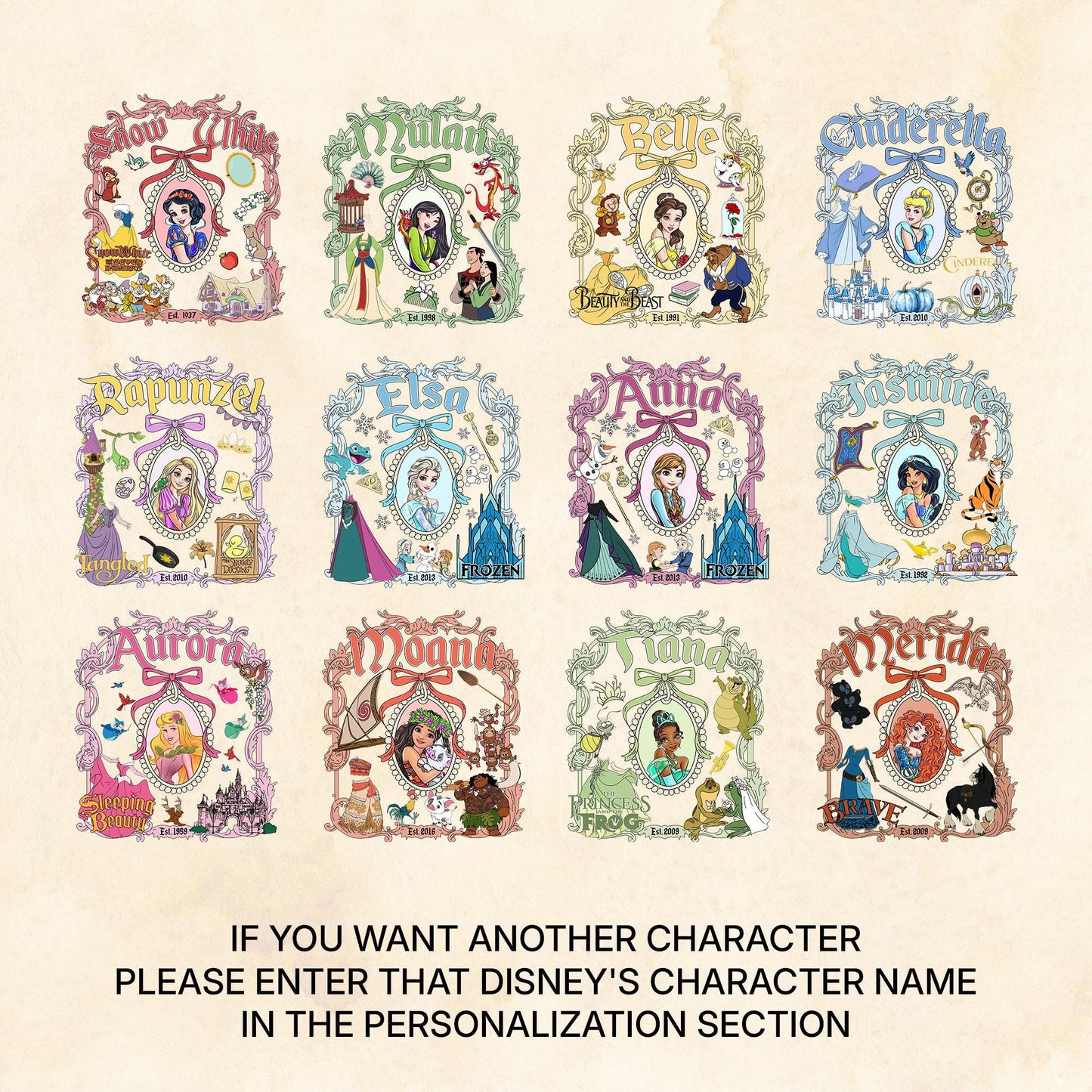 Coquette Bows Disney All Princesses Characters Shirt