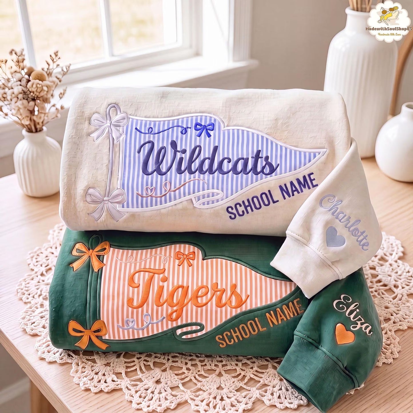 School Mascot Striped Embroidered Sweatshirt
