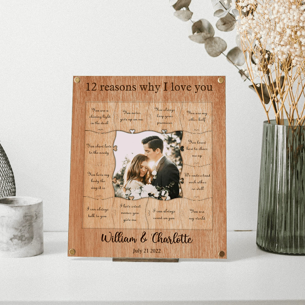 π Personalized 12 Reasons Why I Love You π Wooden Puzzle Piece Collage Frame