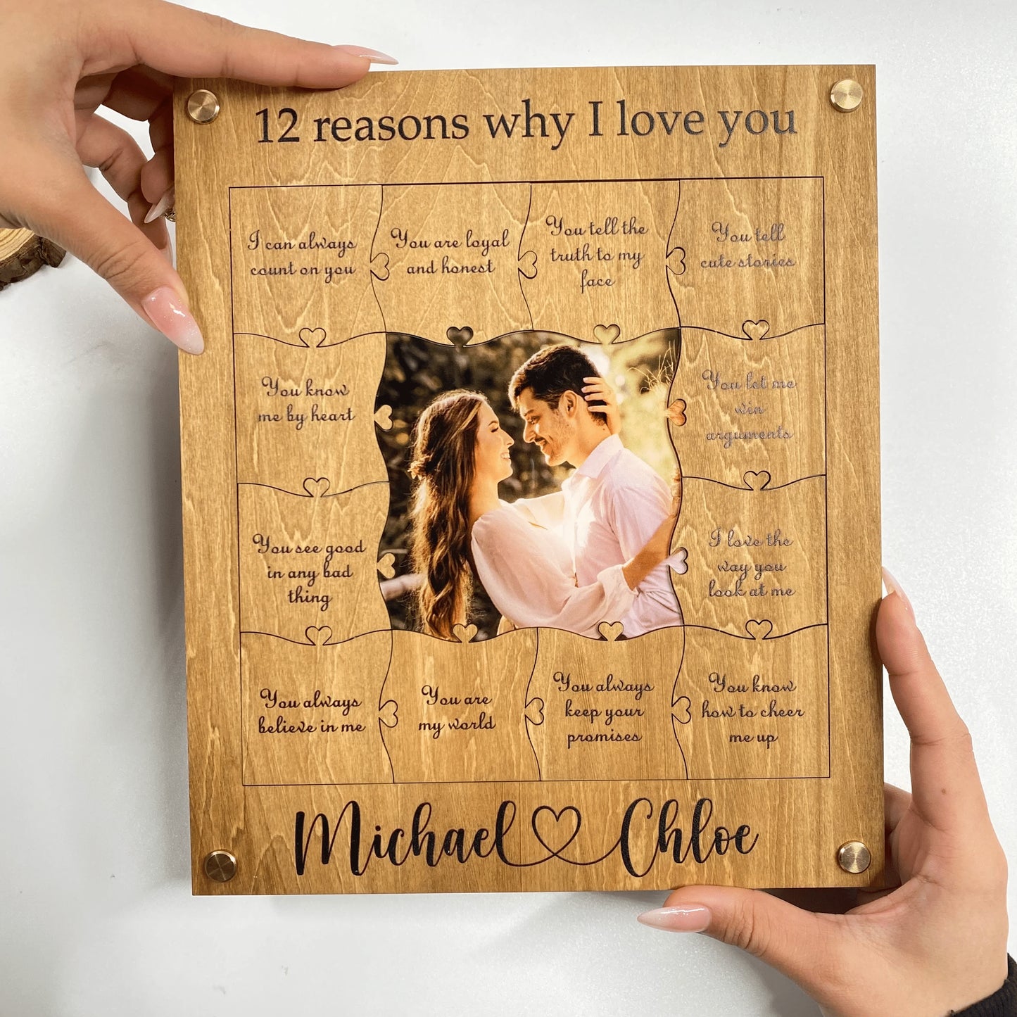 π Personalized 12 Reasons Why I Love You π Wooden Puzzle Piece Collage Frame