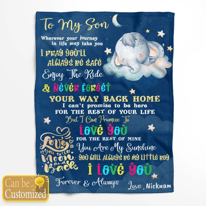 TO MY SON CUTE ELEPHANT PERSONALIZED BLANKET