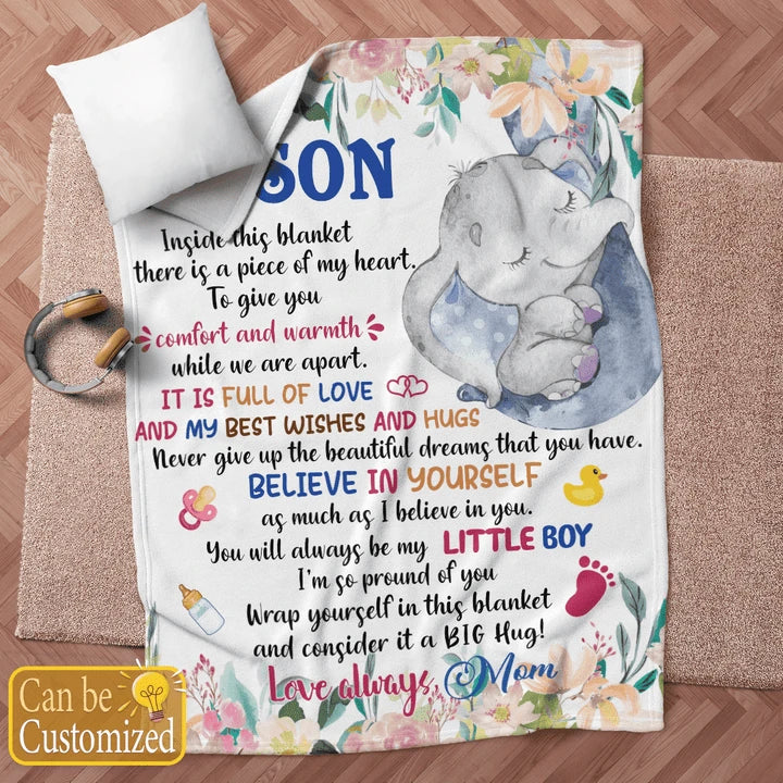 TO MY SON ELEPHANT PERSONALIZED BLANKET