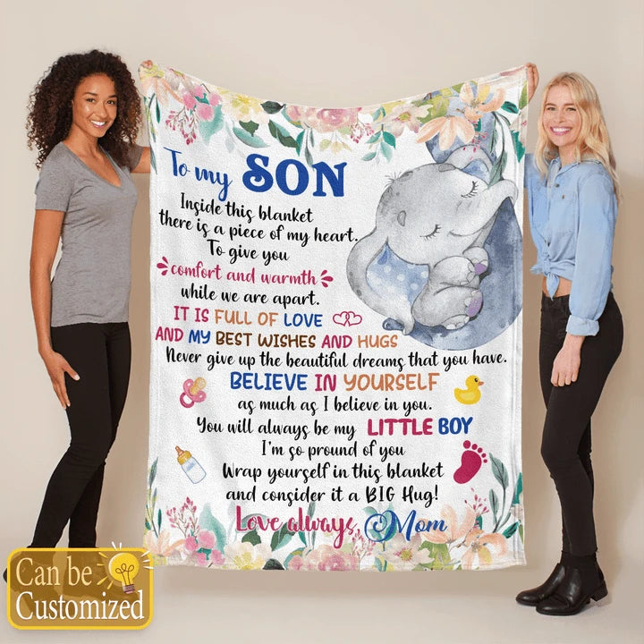 TO MY SON ELEPHANT PERSONALIZED BLANKET