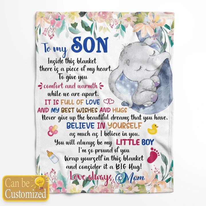 TO MY SON ELEPHANT PERSONALIZED BLANKET