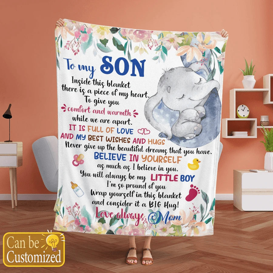 TO MY SON ELEPHANT PERSONALIZED BLANKET