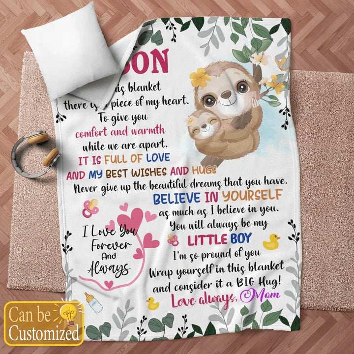 TO MY SON CUTE SLOTH PERSONALIZED BLANKET