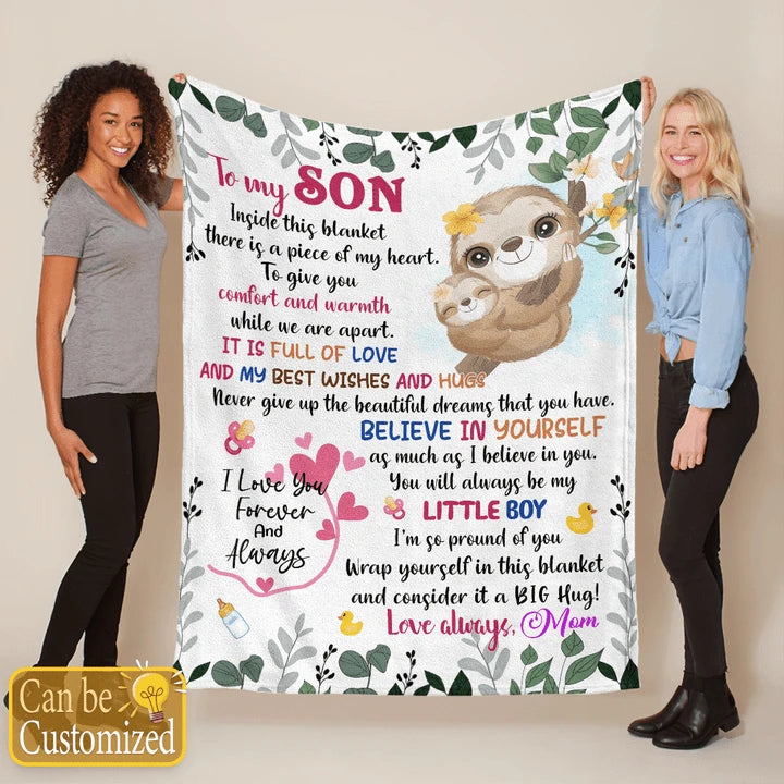 TO MY SON CUTE SLOTH PERSONALIZED BLANKET