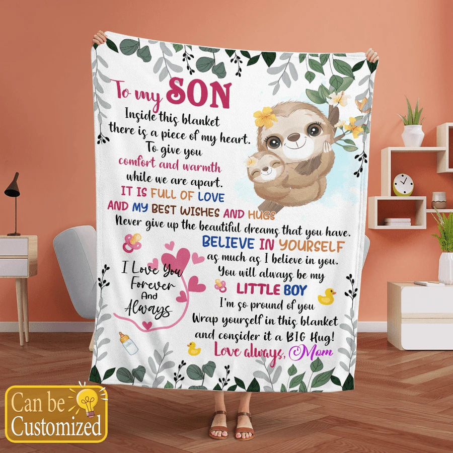 TO MY SON CUTE SLOTH PERSONALIZED BLANKET