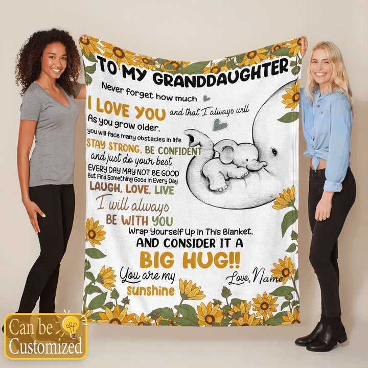 TO MY GRANDDAUGHTER ELEPHANT SUNFLOWER PERSONALIZED BLANKET