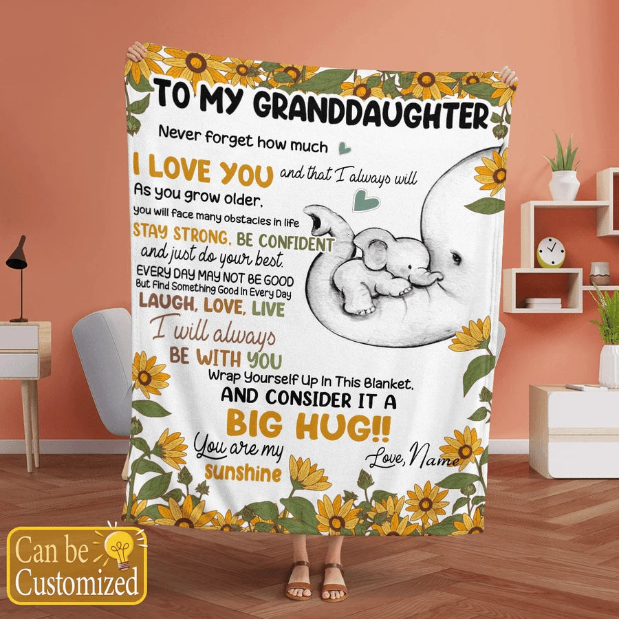TO MY GRANDDAUGHTER ELEPHANT SUNFLOWER PERSONALIZED BLANKET