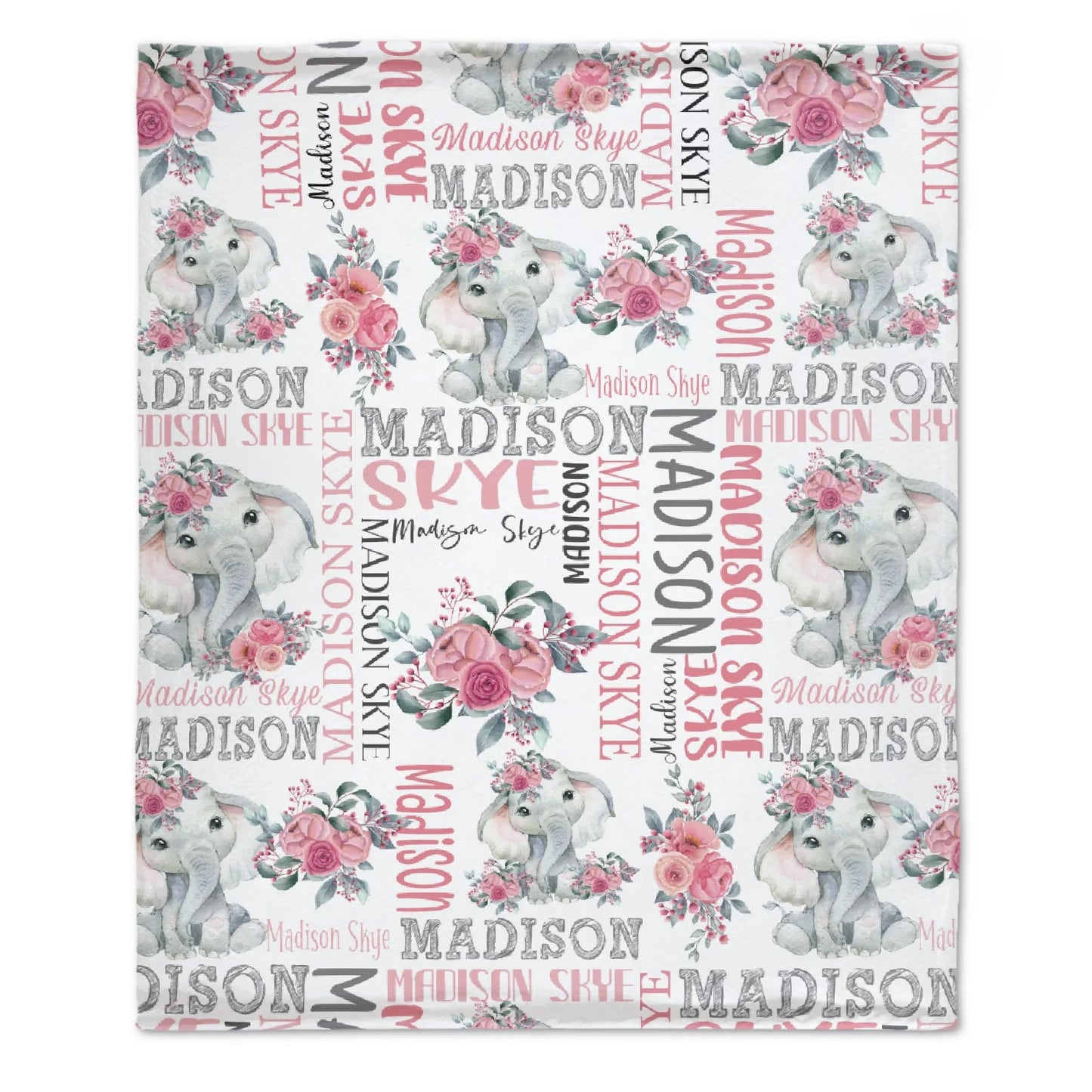Personalized Gift Flower Elephant Baby Girl Name Custom Blanket