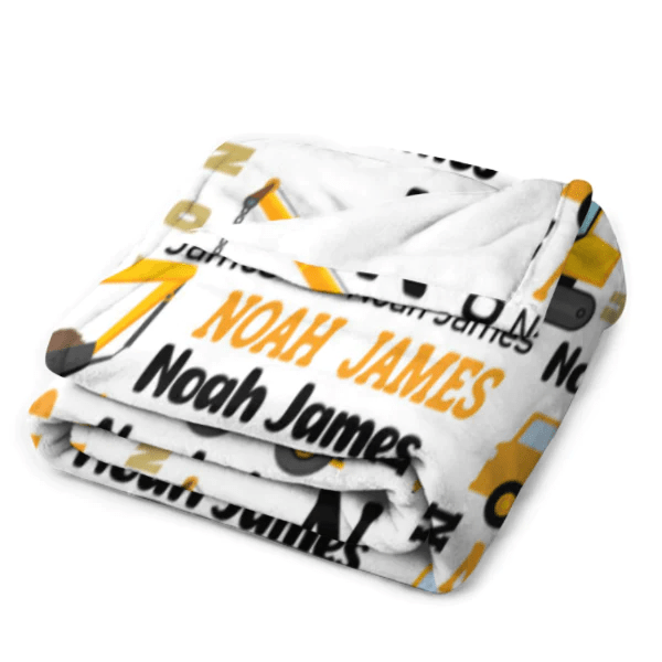 Personalized Construction Trucks Blanket Gift For Kids