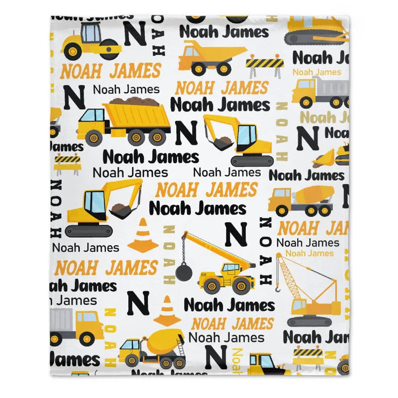 Personalized Construction Trucks Blanket Gift For Kids