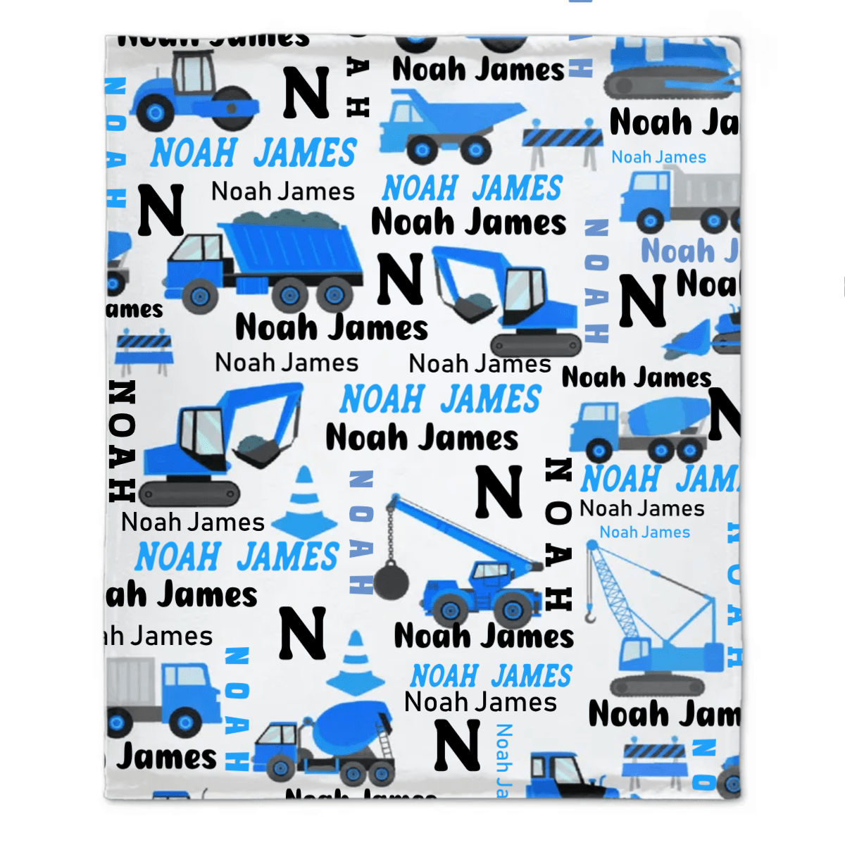 Personalized Construction Trucks Blanket Gift For Kids
