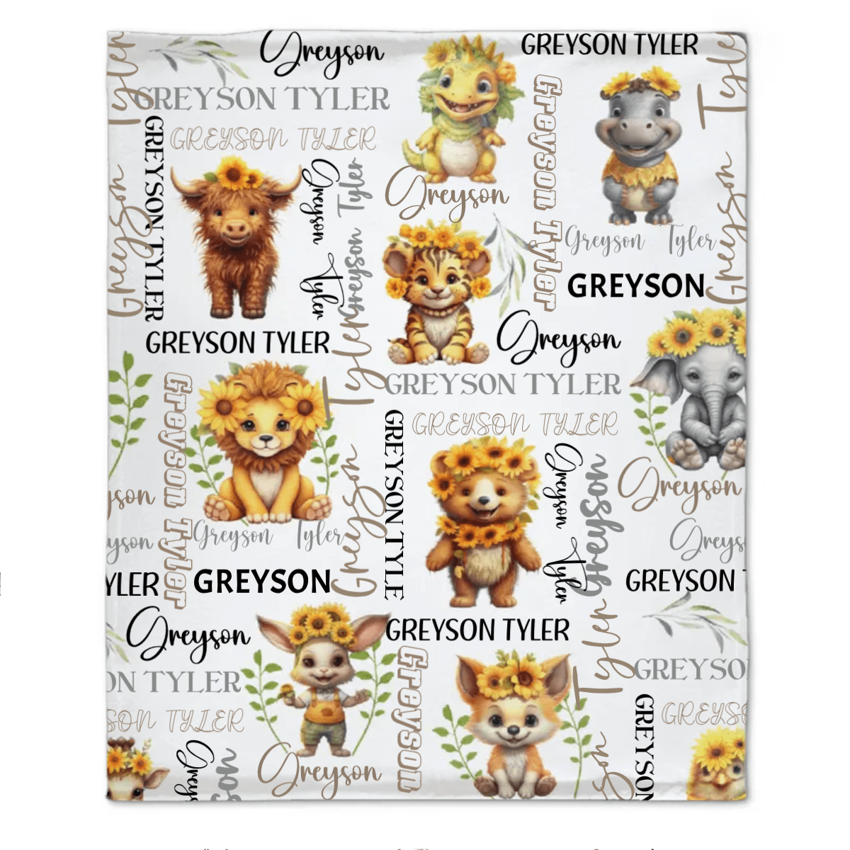 Custom Name Safari Baby Blanket Personalized Gift For Kids