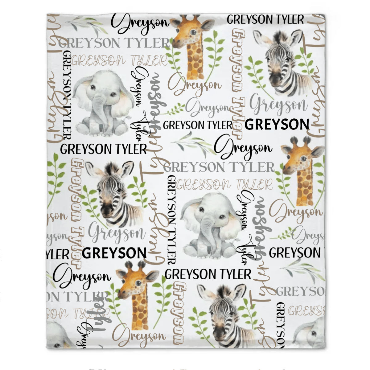 Custom Name Safari Baby Blanket Personalized Gift For Kids