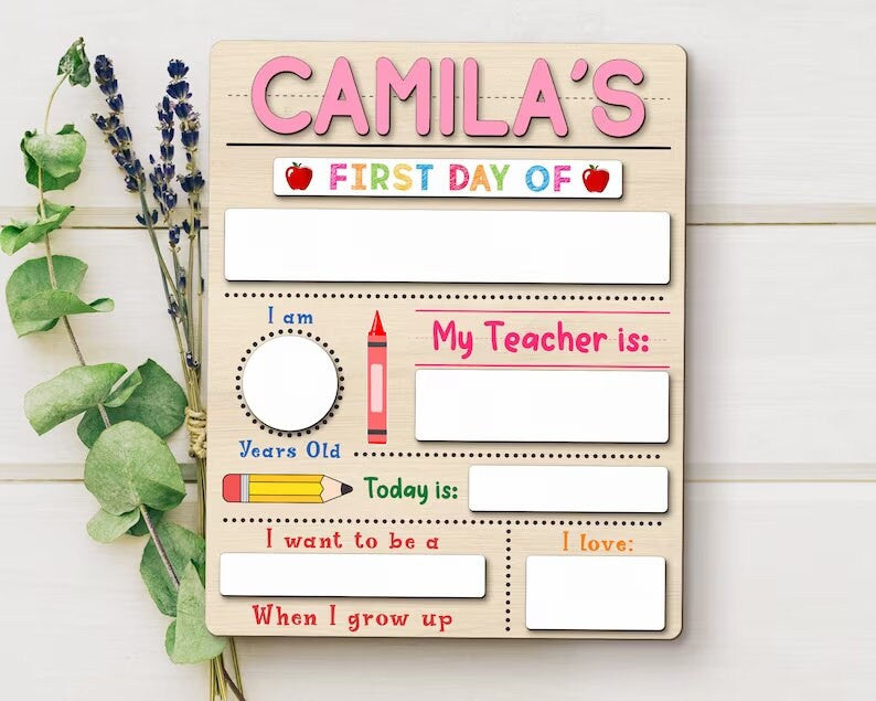 Custom First Day Of School Board Sign Back to School Personalized Gift