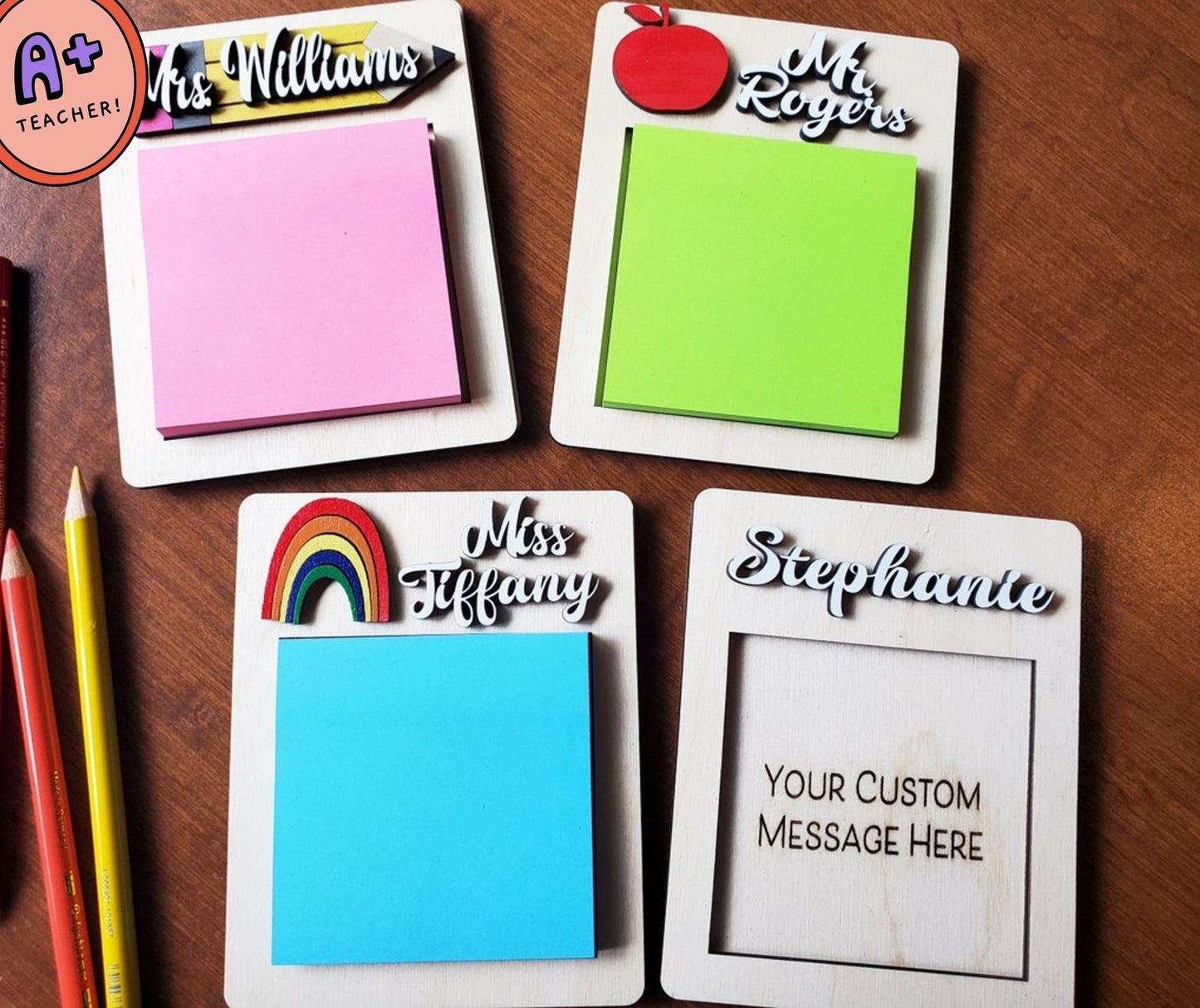 Personalized Sticky Note Holder Custom Teacher Pencil Sticky Note