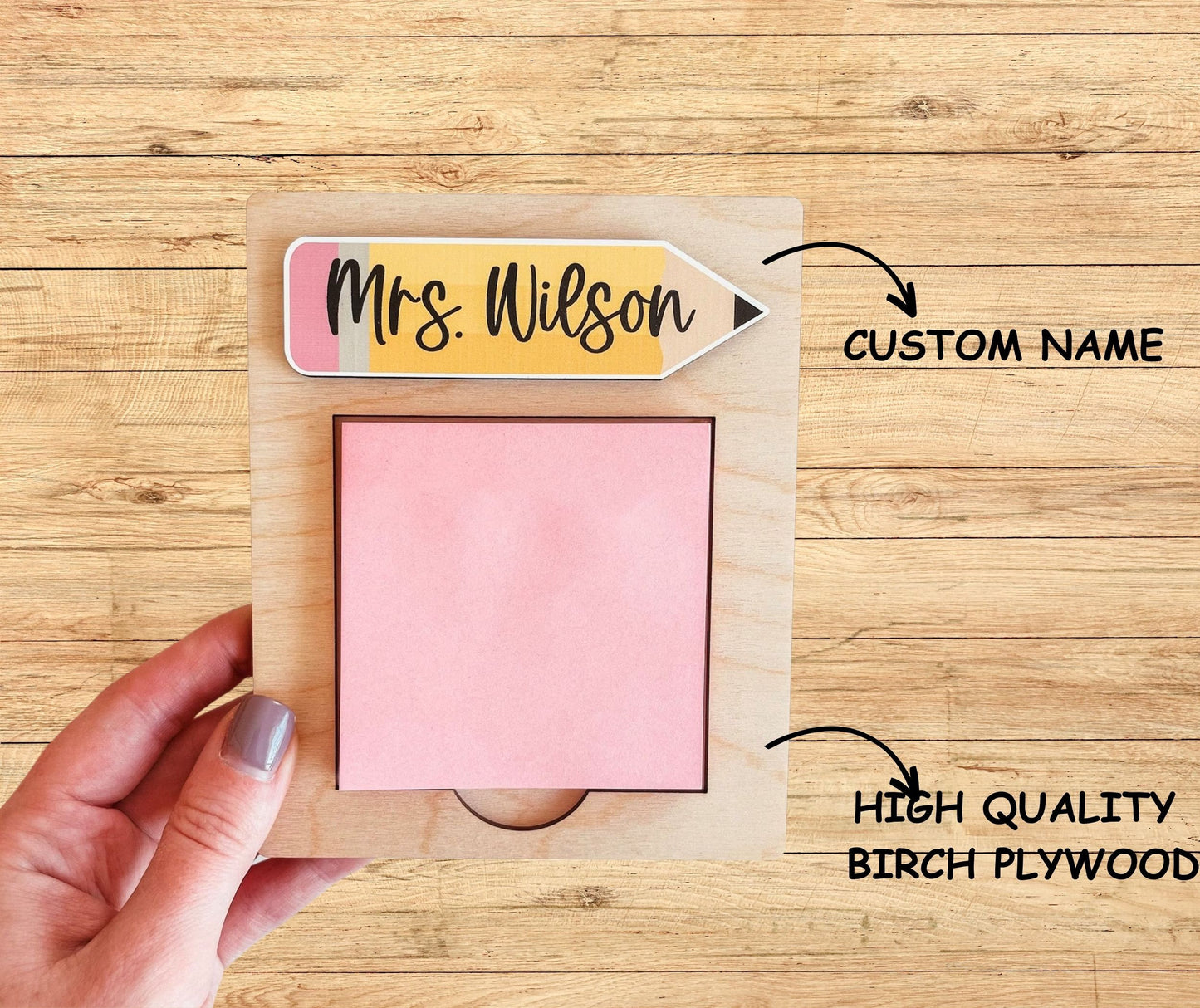 Personalized Sticky Note Holder Custom Teacher Pencil Sticky Note
