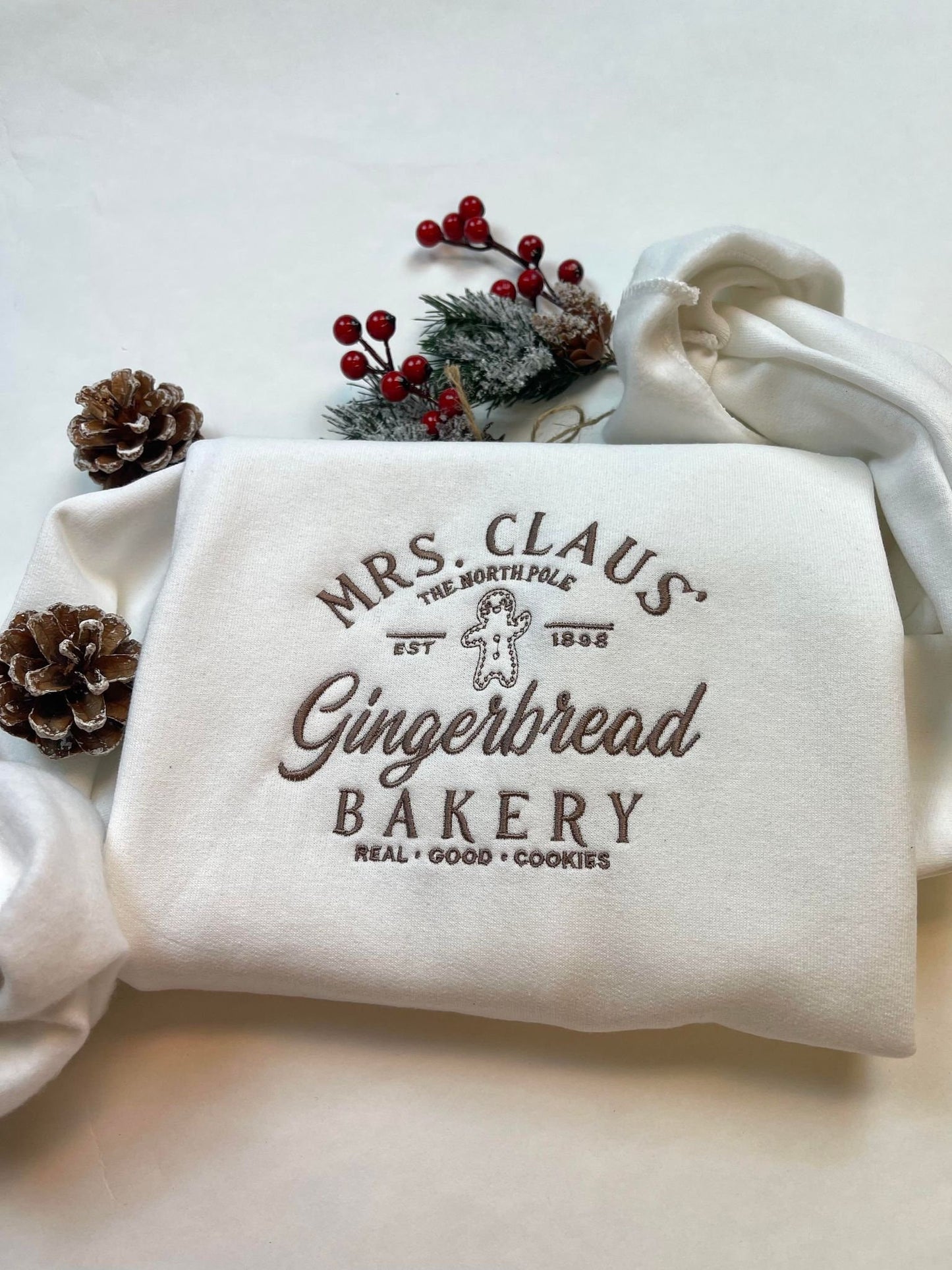 Mrs Claus Gingerbread Christmas Embroidered Sweatshirt