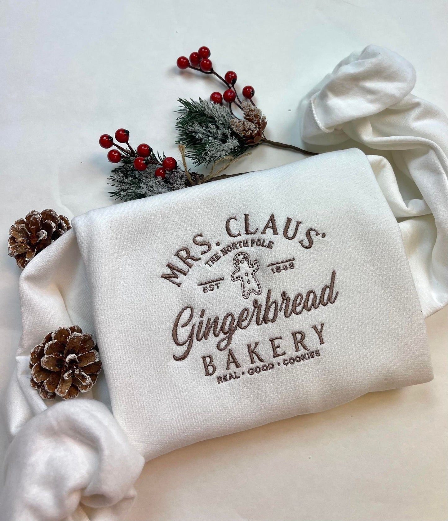 Mrs Claus Gingerbread Christmas Embroidered Sweatshirt