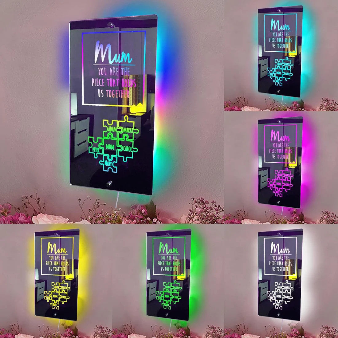 Custom Family Puzzle Mirror Light