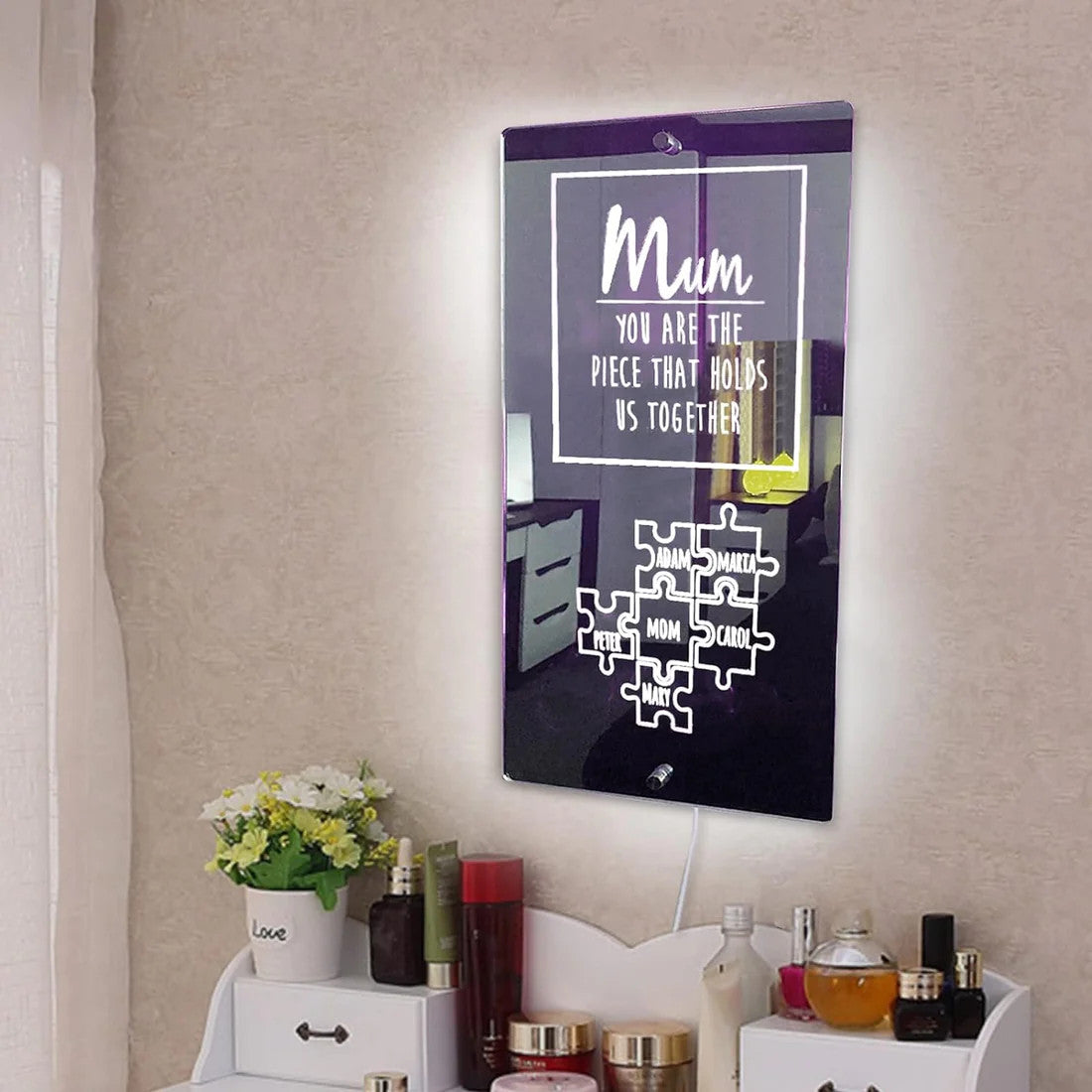 Custom Family Puzzle Mirror Light