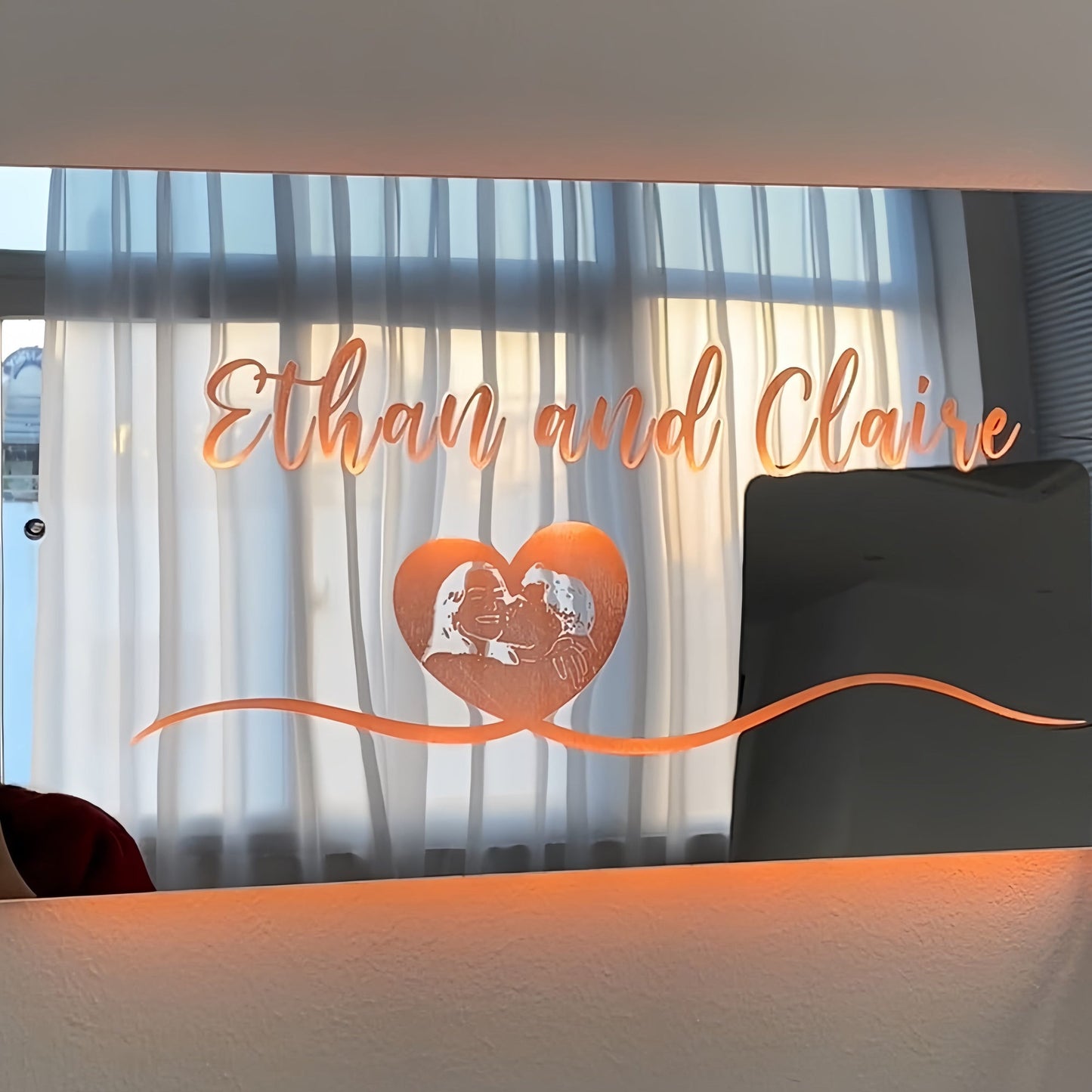Personalised couple Photo Mirror - Light Up Mirror