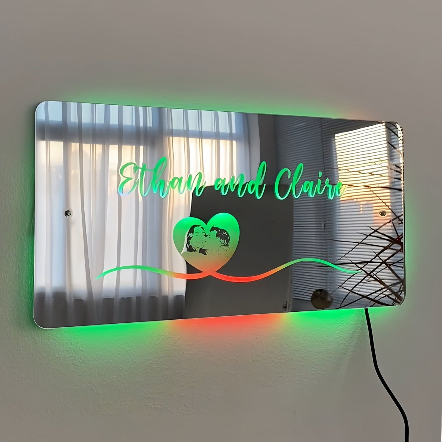 Personalised couple Photo Mirror - Light Up Mirror