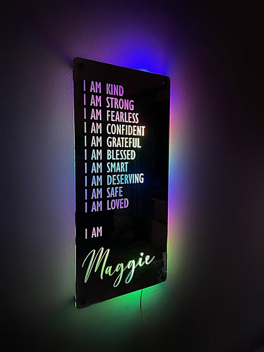 Custom Affirmations Name Mirror | Gift For Kids | I Am Mirror Sign | Motivation Sign Wall Decor